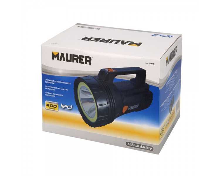 Linterna LED de Mano Multifunción Con Asa, Bateria Litio Recargable (4.000 mAh) 400 Lumenes. 2 Modos de Iluminación