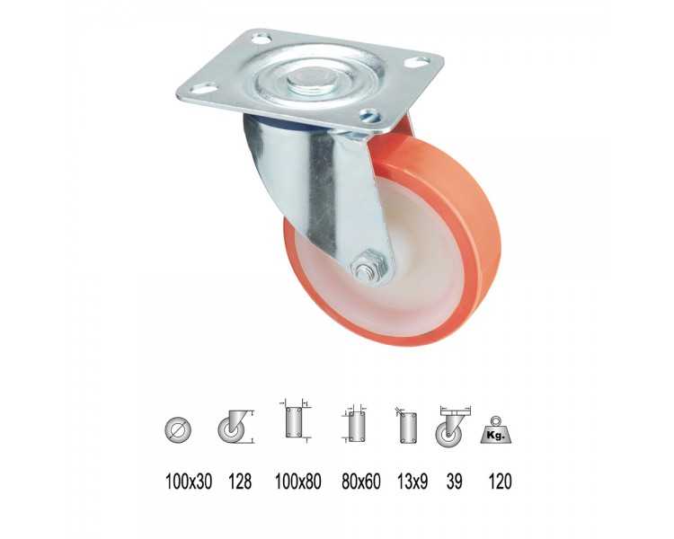 Rueda Industrial Poliuretano Placa 100 mm.