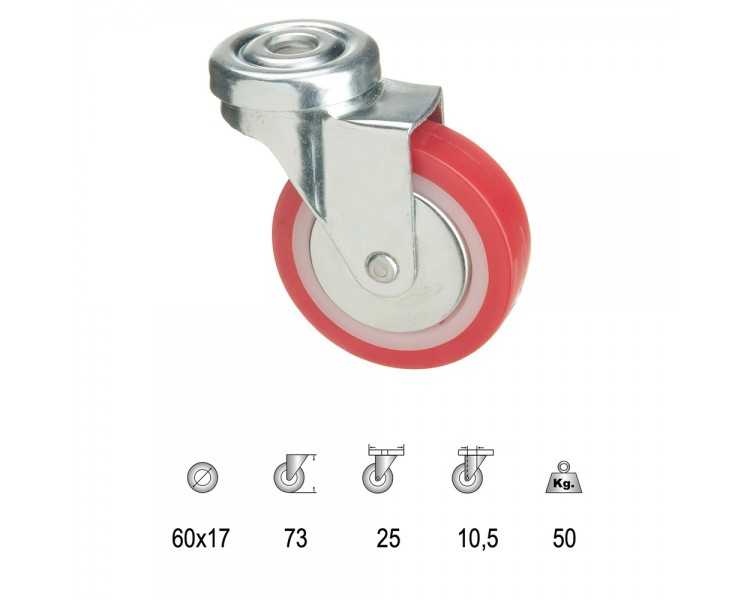 Rueda Poliuretano Pasante 60 mm.