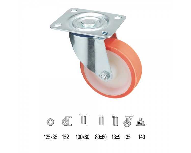 Rueda Industrial Poliuretano Placa 125 mm.