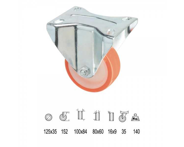 Rueda Industrial Poliuretano Fija 125 mm.