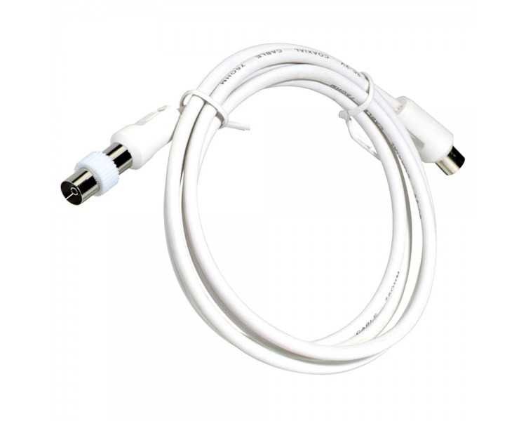 ProlongaciónTV Video Macho-Macho 2 metros / Ø 9,5 mm. Con Adaptador Macho-Hembra Color Blanco