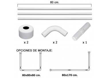 Barra Para  Cortina Ducha Universal Aluminio Blanco 80 x 170 cm.