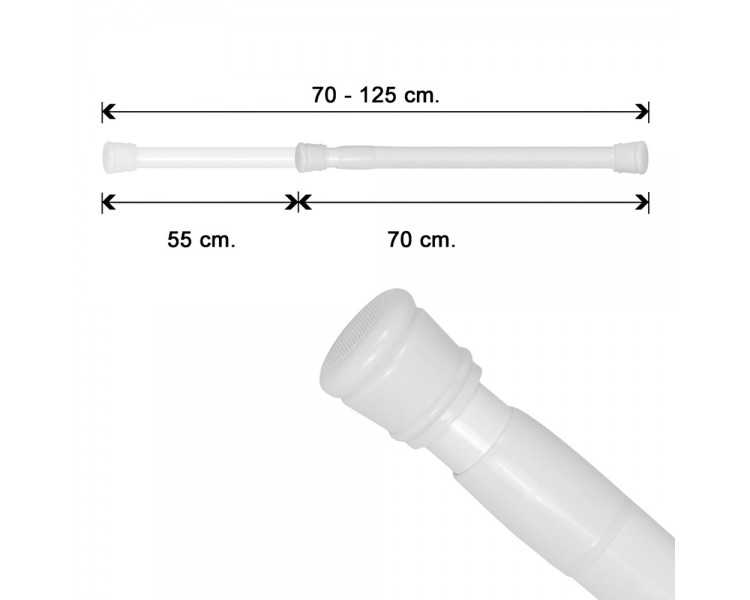 Barra Para  Cortina Ducha Extensible Aluminio Blanco 70 a 125 cm.