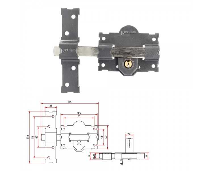 Cerrojo B-1 llave y pulsador pasador de 161mm cilindro redondo de 50mm