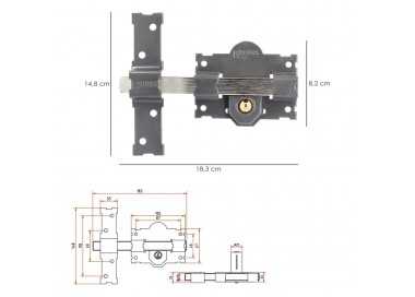 Cerrojo b-2 llave 2 lados pasador de 183mm cilindro redondo de 50mm