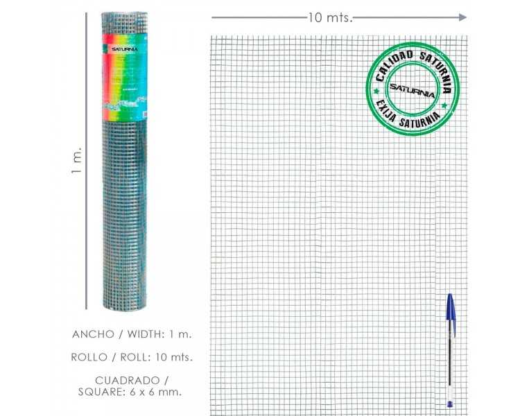 Malla Electrosoldada Galvanizada 6x6 / 100 cm. rollo 10 Metros Uso Domestico