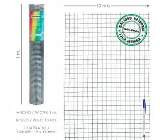 Malla Electrosoldada Galvanizada 19x19 / 100 cm. rollo 10 Metros Uso Domestico