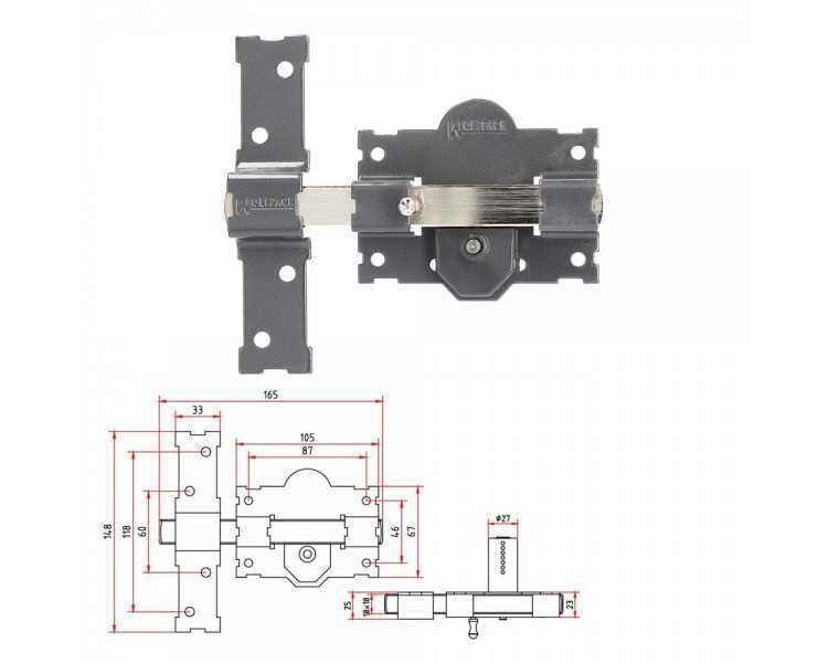 Cerrojo b-3 llave y pulsador pasador de 161mm cilindro redondo de 70mm