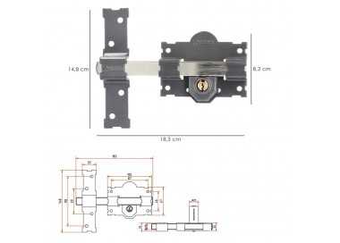Cerrojo b-4 llave 2 lados pasador de 183mm cilindro redondo de 70mm