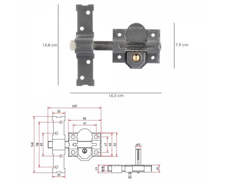 Cerrojo b-8 llave 2 lados de 165mm cilindro de pera de 50mm