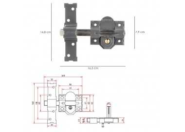 Cerrojo b-8 llave 2 lados de 165mm cilindro de pera de 50mm