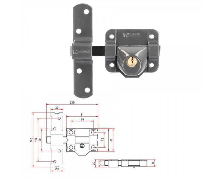Cerrojo b-9 llave solo pasador de 140mm cilindro redondo de 40mm