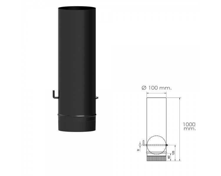 Wolfpack Tubo de Estufa Acero Vitrificado Negro Ø 100 mm. Con llave Estufas de Leña, Chimenea, Alta resistencia, Color Negro