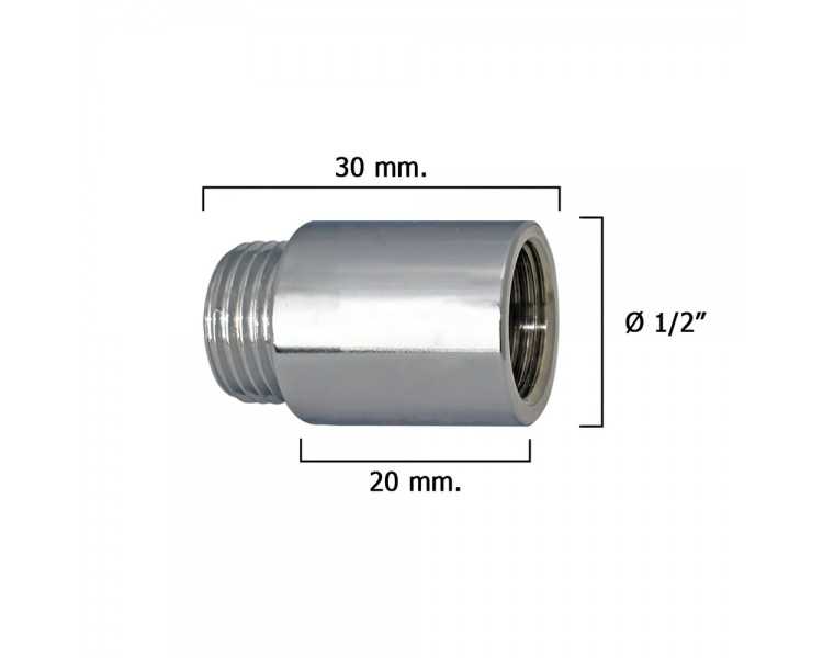 Alargadera Redonda Cromo  1/2" x 20