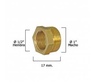 Reduccion Hexagonal Pulida 1" Macho x 1/2" Hembra