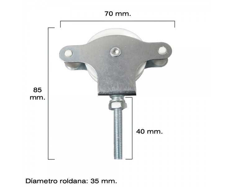 Polea Tendedero Wolfpack Zincado 40 mm. Roldana Plástico con Tornillo