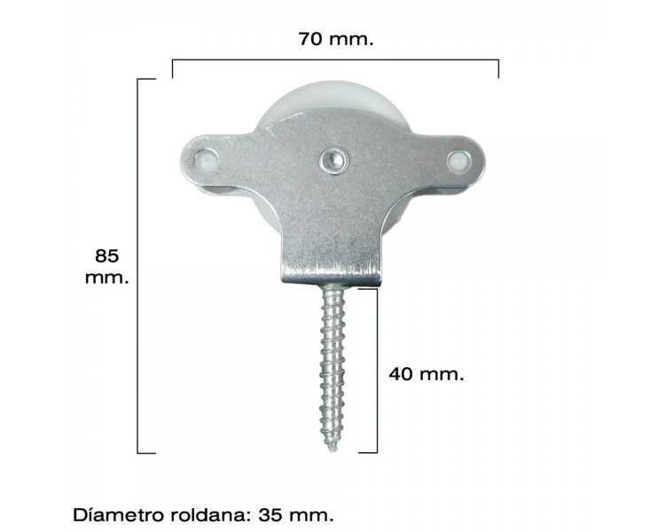 Polea Tendedero Wolfpack Zincado 40 mm. Roldana Plástico con Tirafondo