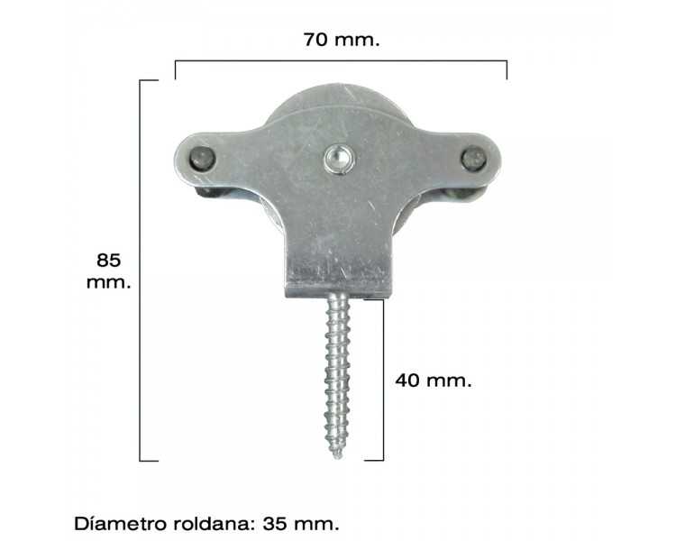 Polea Tendedero Wolfpack Zincado 40 mm. Roldana Metal con Tirafondo