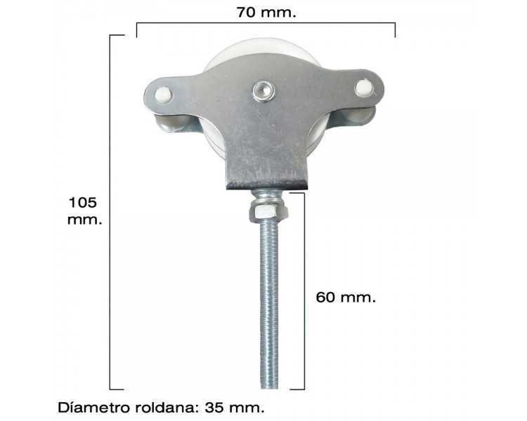 Polea Tendedero Wolfpack Zincado 60 mm. Roldana Plástico con Tornillo