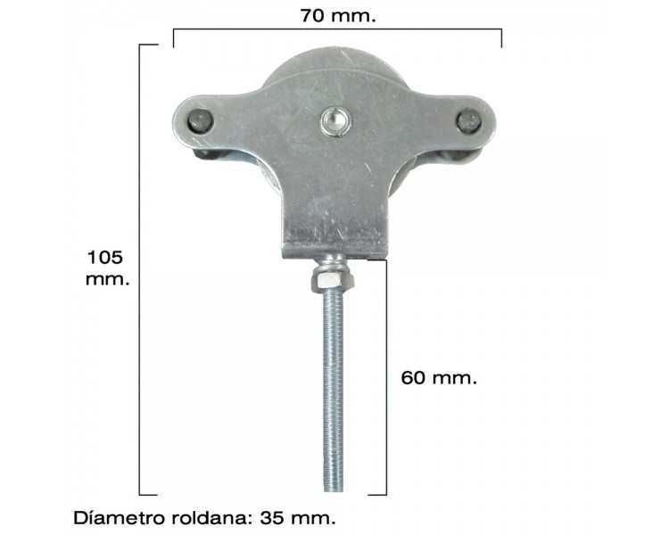 Polea Tendedero Wolfpack Zincado 60 mm. Roldana Metal con Tornillo
