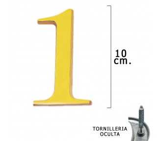 Numero Latón "1" 10 cm. con Tornilleria Oculta (Blister 1 Pieza)