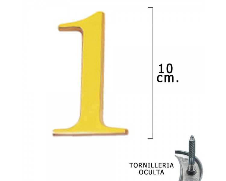 Numero Latón "1" 10 cm. con Tornilleria Oculta (Blister 1 Pieza)