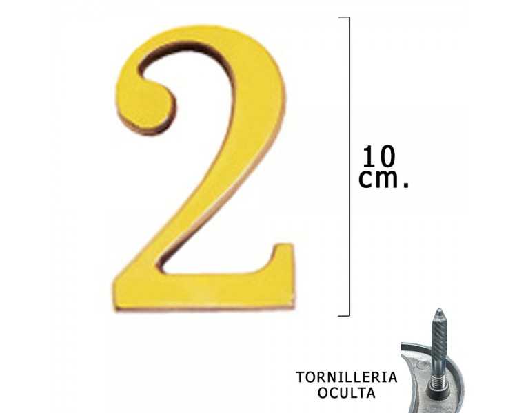 Numero Latón "2" 10 cm. con Tornilleria Oculta (Blister 1 Pieza)