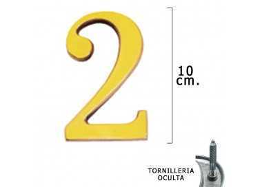 Numero Latón "2" 10 cm. con Tornilleria Oculta (Blister 1 Pieza)