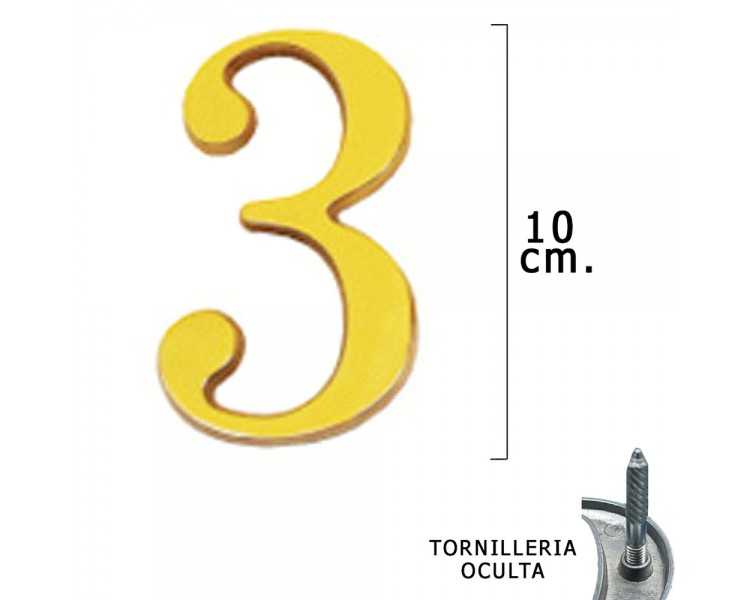 Numero Latón "3" 10 cm. con Tornilleria Oculta (Blister 1 Pieza)