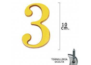 Numero Latón "3" 10 cm. con Tornilleria Oculta (Blister 1 Pieza)