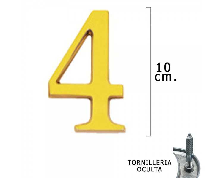 Numero Latón "4" 10 cm. con Tornilleria Oculta (Blister 1 Pieza)