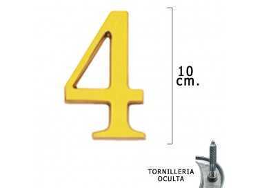Numero Latón "4" 10 cm. con Tornilleria Oculta (Blister 1 Pieza)