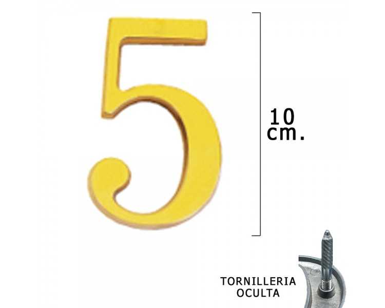 Numero Latón "5" 10 cm. con Tornilleria Oculta (Blister 1 Pieza)