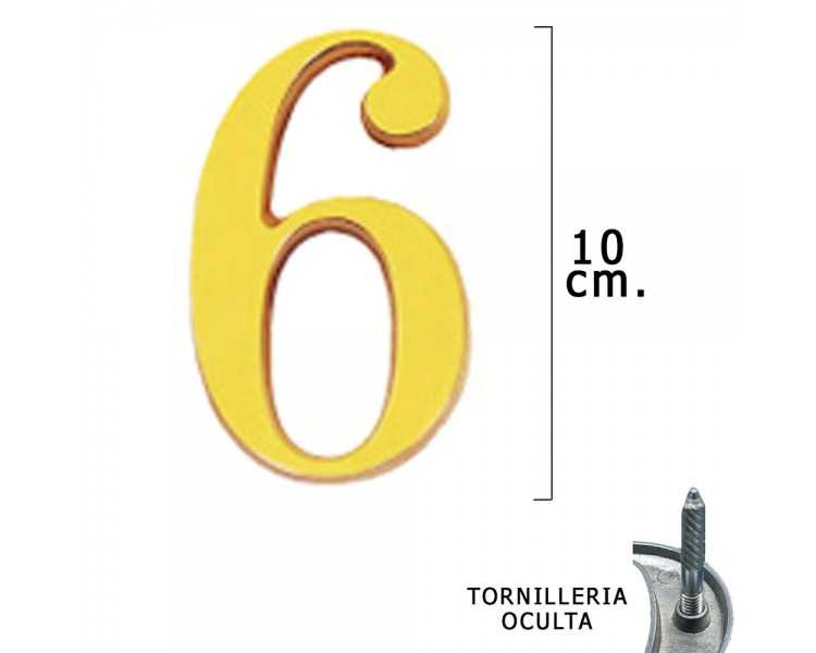 Numero Latón "6" 10 cm. con Tornilleria Oculta (Blister 1 Pieza)