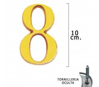 Numero Latón "8" 10 cm. con Tornilleria Oculta (Blister 1 Pieza)