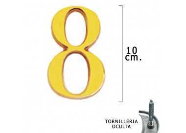 Numero Latón "8" 10 cm. con Tornilleria Oculta (Blister 1 Pieza)