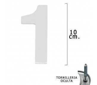 Numero Metal "1" Plateado Mate 10 cm. con Tornilleria Oculta (Blister 1 Pieza)