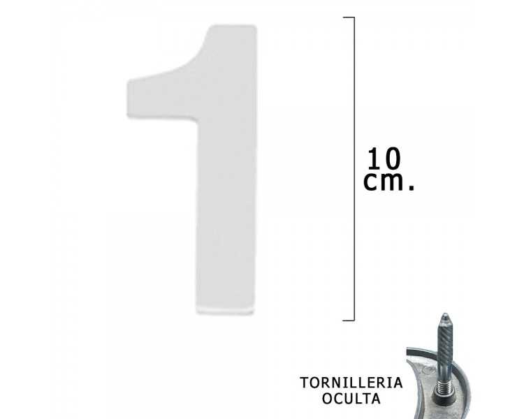Numero Metal "1" Plateado Mate 10 cm. con Tornilleria Oculta (Blister 1 Pieza)