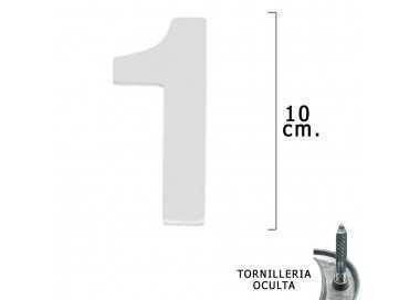 Numero Metal "1" Plateado Mate 10 cm. con Tornilleria Oculta (Blister 1 Pieza)