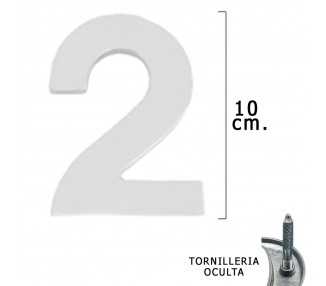 Numero Metal "2" Plateado Mate 10 cm. con Tornilleria Oculta (Blister 1 Pieza)