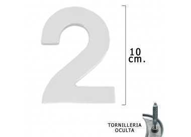 Numero Metal "2" Plateado Mate 10 cm. con Tornilleria Oculta (Blister 1 Pieza)