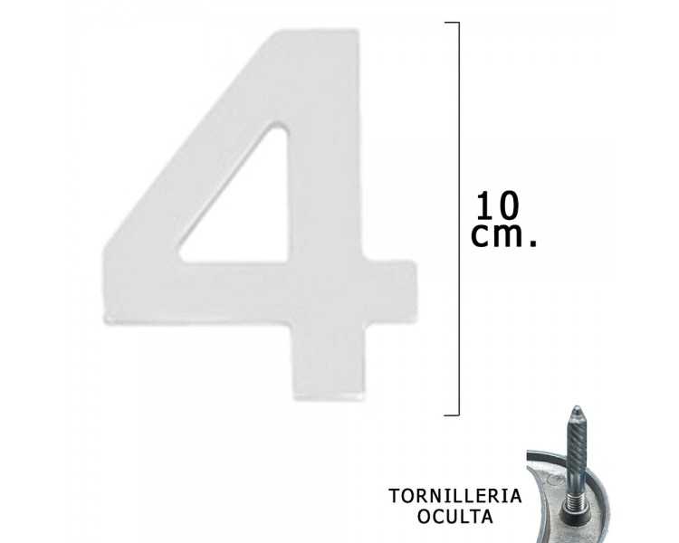 Numero Metal "4 Plateado Mate 10 cm. con Tornilleria Oculta (Blister 1 Pieza)