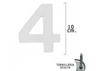Numero Metal "4 Plateado Mate 10 cm. con Tornilleria Oculta (Blister 1 Pieza)