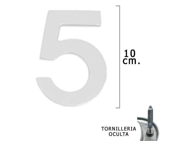 Numero Metal "5" Plateado Mate 10 cm. con Tornilleria Oculta (Blister 1 Pieza)