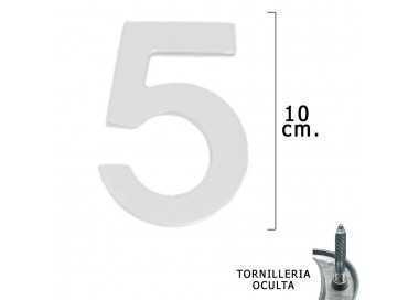 Numero Metal "5" Plateado Mate 10 cm. con Tornilleria Oculta (Blister 1 Pieza)