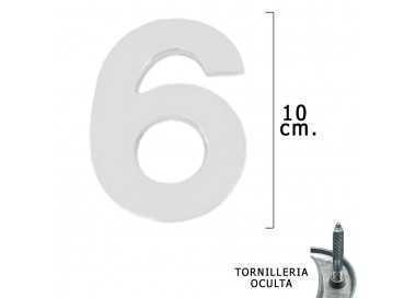 Numero Metal "6" Plateado Mate 10 cm. con Tornilleria Oculta (Blister 1 Pieza)