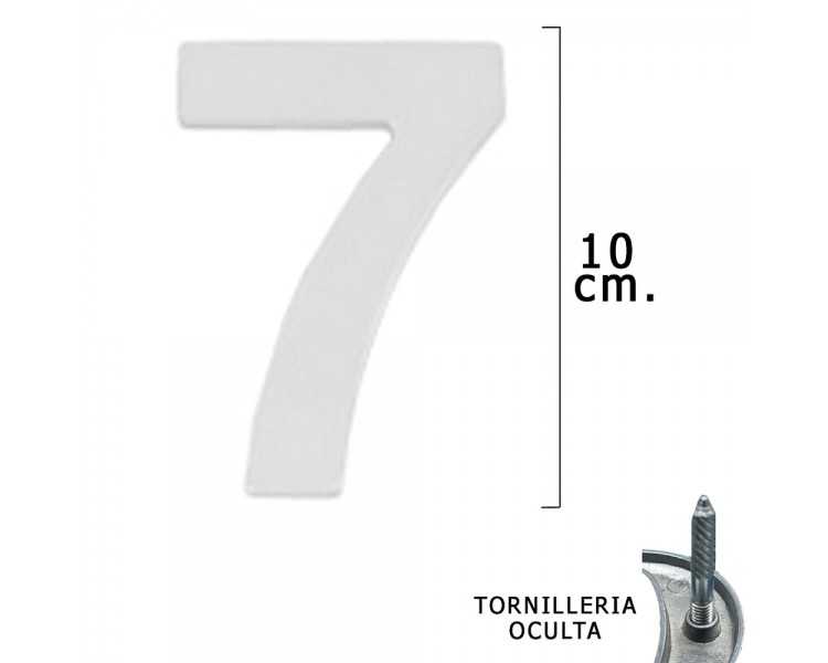 Numero Metal "7" Plateado Mate 10 cm. con Tornilleria Oculta (Blister 1 Pieza)