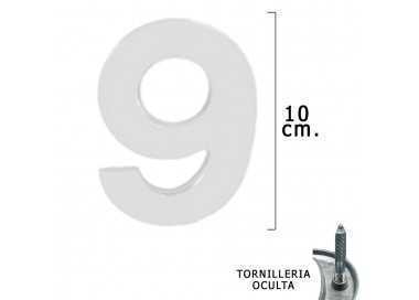 Numero Metal "9" Plateado Mate 10 cm. con Tornilleria Oculta (Blister 1 Pieza)