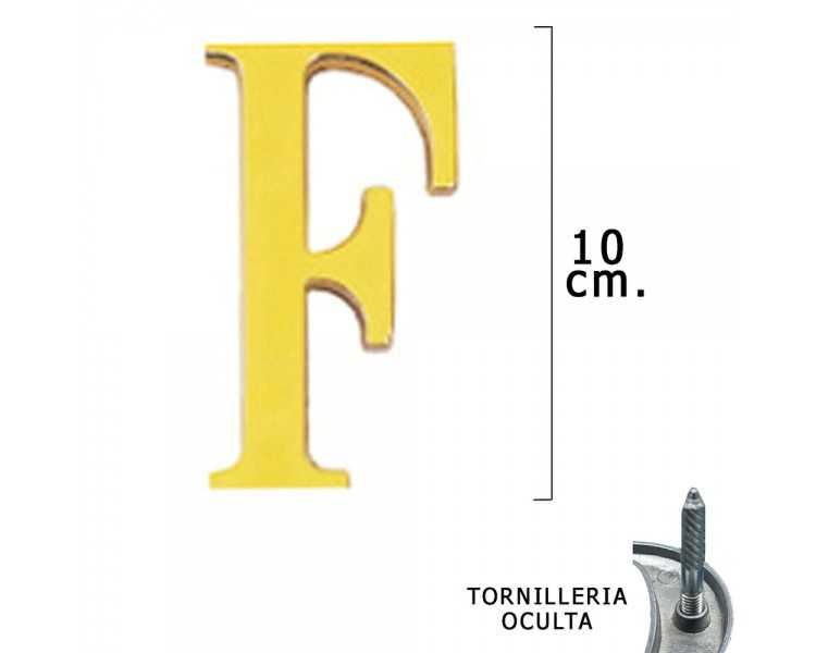 Letra Latón "F" 10 cm. con Tornilleria Oculta (Blister 1 Pieza)